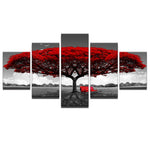 5 Pieces Landscape Red Tree Art Scenery