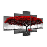 5 Pieces Landscape Red Tree Art Scenery